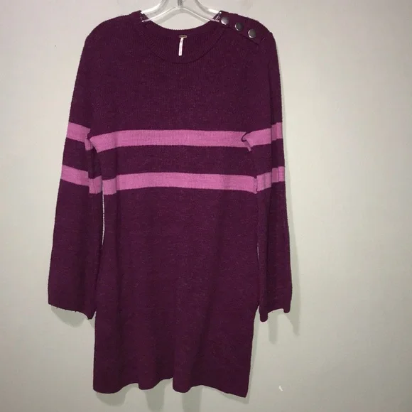 Free People On Your Team Sweater Dress Pink Size XS Balloon Sleeve Stretch Knit - Picture 4 of 11